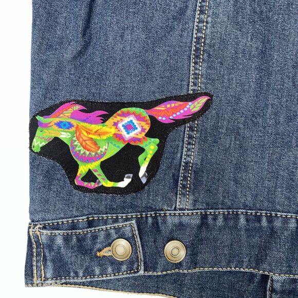 Custom Embellished Jean Jacket Dog Lovers Dark Wash Sheltie Spaniel Horse Small - Picture 10 of 12